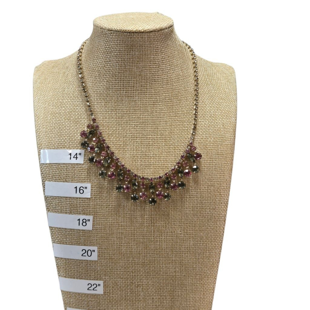 Vintage Necklace Crystal Rhinestone Purple Green Dangle Drop Choker Sparkling